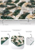 - RealHomes - Realhomes  Tropik Yaprak Gold Detaylı 2'li Banyo Halısı Seti & Mutfak Paspas Takımı Realhomes