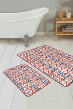 Kırmızı Suluboya Tasarımlı 2'li Banyo Paspas Takımı & Mutfak Paspas Seti Realhomes