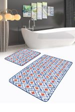 - RealHomes - Realhomes  Mavi Suluboya Zigzag Motifli 2'li Mutfak Paspas Seti & Banyo Paspas Takımı Realhomes