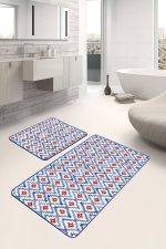 - RealHomes - Realhomes  Mavi Suluboya Zigzag Motifli 2'li Mutfak Paspas Seti & Banyo Paspas Takımı Realhomes