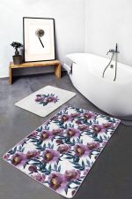 - RealHomes - Realhomes Eflatun Suluboya Gül Motifli 2'li Banyo Paspası & Klozet Paspas Takımı Realhomes