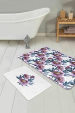 - RealHomes - Realhomes Eflatun Suluboya Gül Motifli 2'li Banyo Paspası & Klozet Paspas Takımı Realhomes