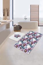 - RealHomes - Realhomes Eflatun Suluboya Gül Motifli 2'li Banyo Paspası & Klozet Paspas Takımı Realhomes