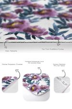 - RealHomes - Realhomes Eflatun Suluboya Gül Motifli 2'li Banyo Paspası & Klozet Paspas Takımı Realhomes