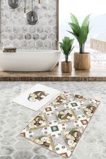 - RealHomes - Realhomes  Etnik Fil Figürlü 2'li Mutfak Paspas Seti & Banyo Halı Takımı Realhomes
