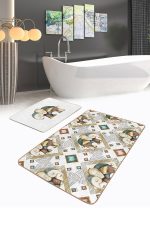 - RealHomes - Realhomes  Etnik Fil Figürlü 2'li Mutfak Paspas Seti & Banyo Halı Takımı Realhomes