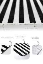 - RealHomes - Realhomes  Siyah Beyaz Çizgili Tropik Yaprak Motifli 2'li Banyo Halısı & Klozet Paspas Takımı Realhomes