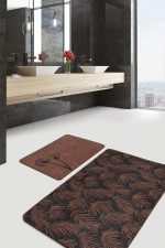 - RealHomes - Realhomes  Siyah Kahve İnce Tüyler 2'li Mutfak Paspas Seti & Banyo Halı Takımı Realhomes