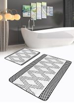 - RealHomes - Realhomes Siyah Beyaz İskandinav Motifli 2'li Klozet Paspas Takımı & Banyo Halı Seti Realhomes