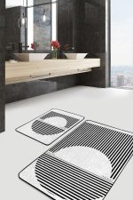 - RealHomes - Realhomes  Siyah Beyaz Çizgili Desen 2'li Banyo Paspas Takımı & Mutfak Paspas Seti Realhomes