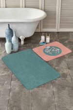 - RealHomes - Realhomes  Düz Renk Zeminli Çiçek Detaylı 2'li Paspas Takımı & Mutfak Paspas Seti Realhomes