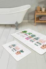 - RealHomes - Realhomes  Sevimli Saksılı Çiçekler Özel Tasarım 2'li Banyo Paspas Seti & Mutfak Paspas Takımı Realhomes