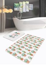 - RealHomes - Realhomes  Kaktüs Motifli Özel Tasarım 2'li Banyo Halı Seti & Mutfak Paspas Takımı Realhomes