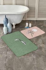 - RealHomes - Realhomes Düz Renkli Zemin Çiçek Motifli 2'li Banyo Paspas Takımı & Klozet Paspas Seti Realhomes