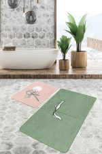 - RealHomes - Realhomes Düz Renkli Zemin Çiçek Motifli 2'li Banyo Paspas Takımı & Klozet Paspas Seti Realhomes