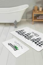 - RealHomes - Realhomes  Ekose Çam Ağacı Christmas Temalı 2'li Banyo Halı Seti & Mutfak Halı Takımı Realhomes