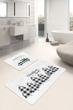 - RealHomes - Realhomes  Ekose Çam Ağacı Christmas Temalı 2'li Banyo Halı Seti & Mutfak Halı Takımı Realhomes
