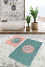 - RealHomes - Realhomes Renkli Zemin Çiçek Motifli 2'li Banyo Paspas Takımı & Mutfak Paspas Seti Realhomes