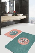 - RealHomes - Realhomes Renkli Zemin Çiçek Motifli 2'li Banyo Paspas Takımı & Mutfak Paspas Seti Realhomes