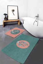 - RealHomes - Realhomes Renkli Zemin Çiçek Motifli 2'li Banyo Paspas Takımı & Mutfak Paspas Seti Realhomes
