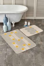- RealHomes - Realhomes  İskandinav Düz Çizgili 2'li Banyo Halı Seti & Klozet Paspas Takımı Realhomes