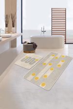 - RealHomes - Realhomes  İskandinav Düz Çizgili 2'li Banyo Halı Seti & Klozet Paspas Takımı Realhomes