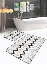 - RealHomes - Realhomes  Mermer Zemin Zigzag Motifli 2'li Banyo Paspas Takımı & Mutfak Paspas Seti Realhomes