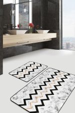 - RealHomes - Realhomes  Mermer Zemin Zigzag Motifli 2'li Banyo Paspas Takımı & Mutfak Paspas Seti Realhomes