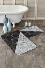 - RealHomes - Realhomes  Gri Siyah Mermer Desenli 2'li Mutfak Paspas Seti & Mutfak Halı Takımı Realhomes