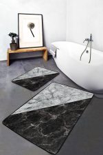 - RealHomes - Realhomes  Gri Siyah Mermer Desenli 2'li Mutfak Paspas Seti & Mutfak Halı Takımı Realhomes