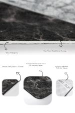 - RealHomes - Realhomes  Gri Siyah Mermer Desenli 2'li Mutfak Paspas Seti & Mutfak Halı Takımı Realhomes