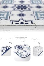 - RealHomes - Realhomes  Geometrik Çizimli Lacivert Motifli 2'li Banyo Paspas Takımı & Mutfak Halı Seti Realhomes