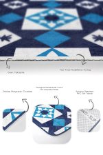 - RealHomes - Realhomes  Geometrik Lacivert Çizimli 2'li Banyo Halı Takılı & Klozet Paspas Seti Realhomes