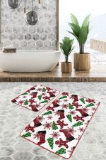 - RealHomes - Realhomes  Yılbaşı Ekose Çorap Tasarımlı 2'li Mutfak Paspas Takımı & Banyo Paspas Seti Realhomes