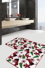 - RealHomes - Realhomes  Yılbaşı Ekose Çorap Tasarımlı 2'li Mutfak Paspas Takımı & Banyo Paspas Seti Realhomes