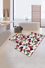 - RealHomes - Realhomes  Yılbaşı Ekose Çorap Tasarımlı 2'li Mutfak Paspas Takımı & Banyo Paspas Seti Realhomes