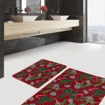 Siyah Beyaz Ekose Motifli Kabak Temalı 2'li Banyo Halısı & Klozet Takımı Realhomes