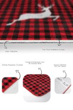 - RealHomes - Realhomes  Kırmızı Ekose Geyik Motifli 2'li Mutfak Paspas Seti & Banyo Paspas Takımı Realhomes