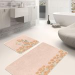 Siyah Beyaz Çizgili Tropik Yaprak Motifli 2'li Banyo Halısı & Klozet Paspas Takımı Realhomes