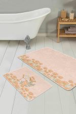 - RealHomes - Realhomes  Pembe Zemin Papatya Motifli 2'li Mutfak Halı Seti & Banyo Paspas Takımı Realhomes