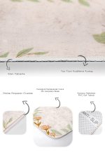 - RealHomes - Realhomes  Pembe Zemin Yaprak Tasarımlı 2'li Banyo Paspas Takımı & Klozet Paspas Seti Realhomes