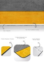 - RealHomes - Realhomes  Sarı Motifli Kedi Desenli Çizgili 2'li Banyo Paspas Seti & Mutfak Halı Takımı Realhomes