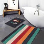 Siyah Beyaz Çizgili Tropik Yaprak Motifli 2'li Banyo Halısı & Klozet Paspas Takımı Realhomes