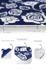 - RealHomes - Realhomes  Lacivert Beyaz Gül Tasarımlı 2'li Mutfak Paspası Takımı & Banyo Paspas Seti Realhomes