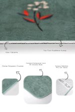 Yeşil Zemin Çiçek Detaylı 2'li Banyo Paspas Seti & Mutfak Paspas Takımı Realhomes