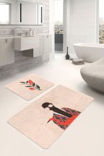 - RealHomes - Realhomes  Zenci Adam Çiçek Motifli 2'li Banyo Halı Seti & Klozet Paspas Takımı Realhomes