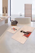 - RealHomes - Realhomes  Zenci Adam Çiçek Motifli 2'li Banyo Halı Seti & Klozet Paspas Takımı Realhomes