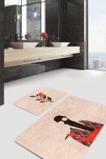 - RealHomes - Realhomes  Zenci Adam Çiçek Motifli 2'li Banyo Halı Seti & Klozet Paspas Takımı Realhomes
