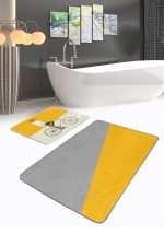 - RealHomes - Realhomes  Sarı Gri Bisikletli Adam 2'li Banyo Paspas Seti & Mutfak Paspas Takımı Realhomes