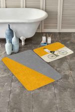 - RealHomes - Realhomes  Sarı Gri Bisikletli Adam 2'li Banyo Paspas Seti & Mutfak Paspas Takımı Realhomes